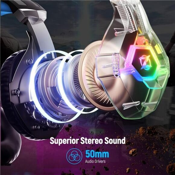 Gaming Headset PS5 Xbox PC 7.1 Surround Sound Noise Cancelling Mic RGB Light - Picture 3 of 7